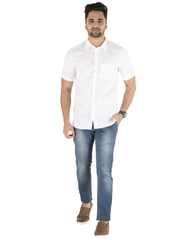 Cotton White Regular Fit Half Sleeve Shirt