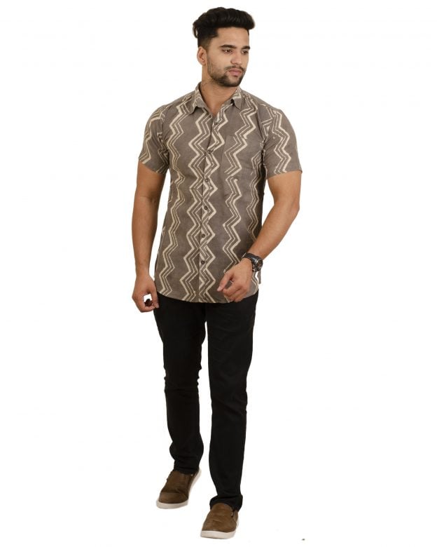 Cotton Brown Regular Fit Half Sleeve Shirt - S