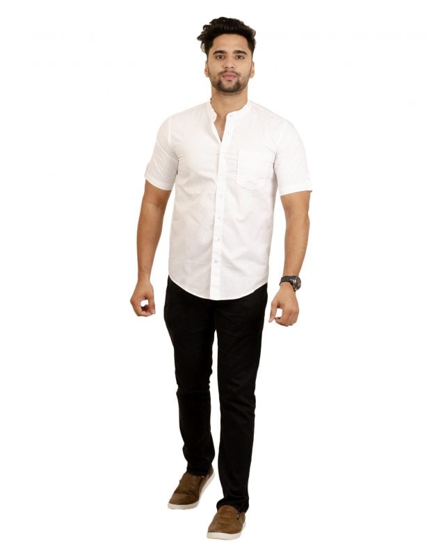 Cotton White Regular Fit Half Sleeve Shirt - S