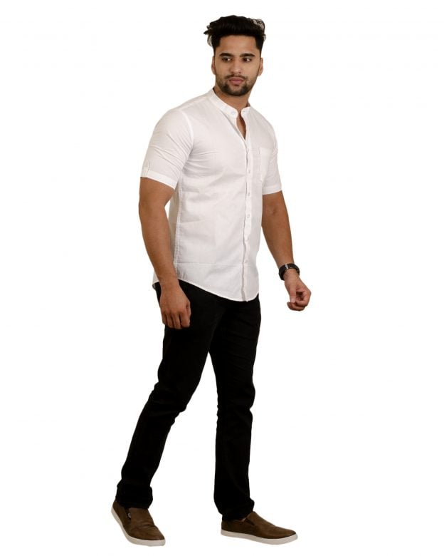Cotton White Regular Fit Half Sleeve Shirt