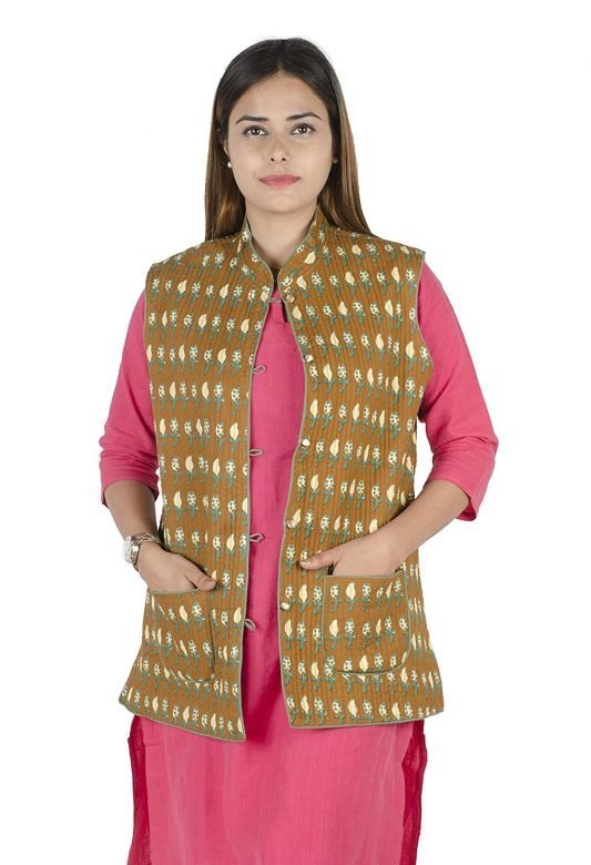 Women's Cotton Block Printed Short Jacket - L