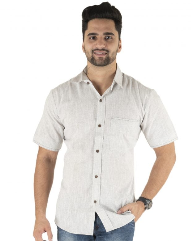 Cotton White Regular Fit Half Sleeve Shirt - S