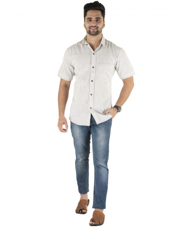 Cotton White Regular Fit Half Sleeve Shirt