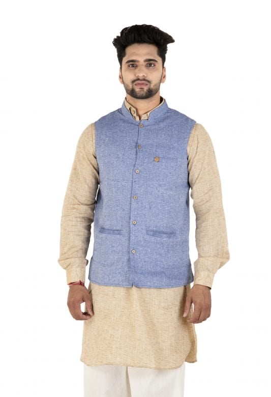 Navy Blue Linen Modi Jacket