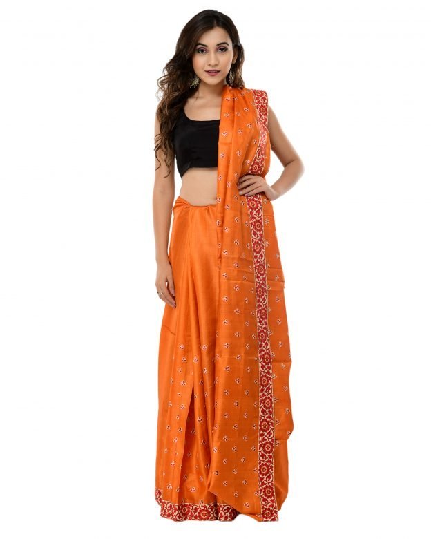 Lace Border Work Light Brown & Maroon Tassar Silk Saree