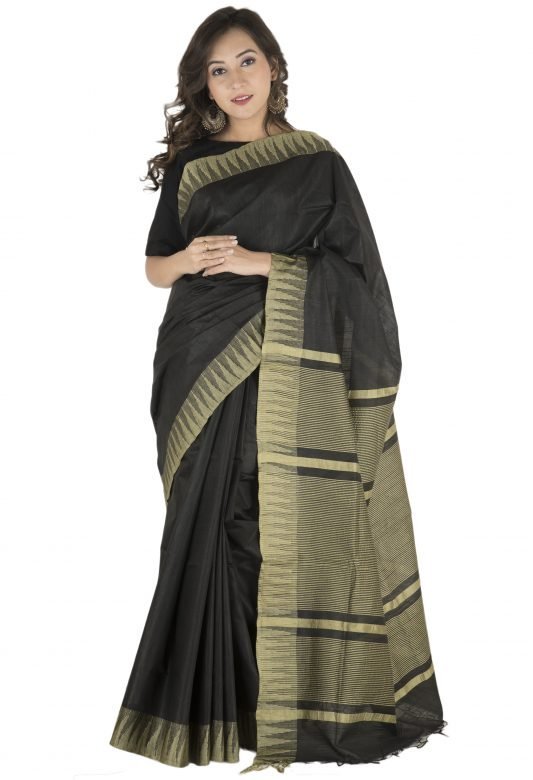Black & Grey Katan Vidharba Silk Saree