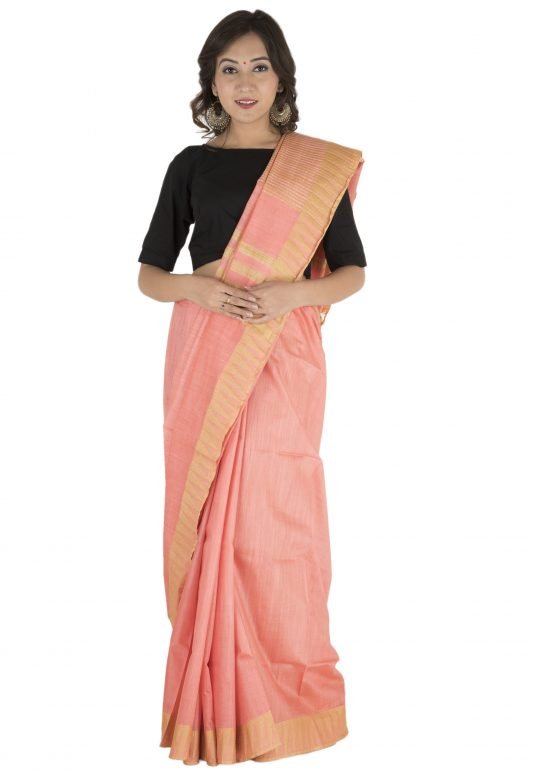 Peach Katan Vidharba Silk Saree