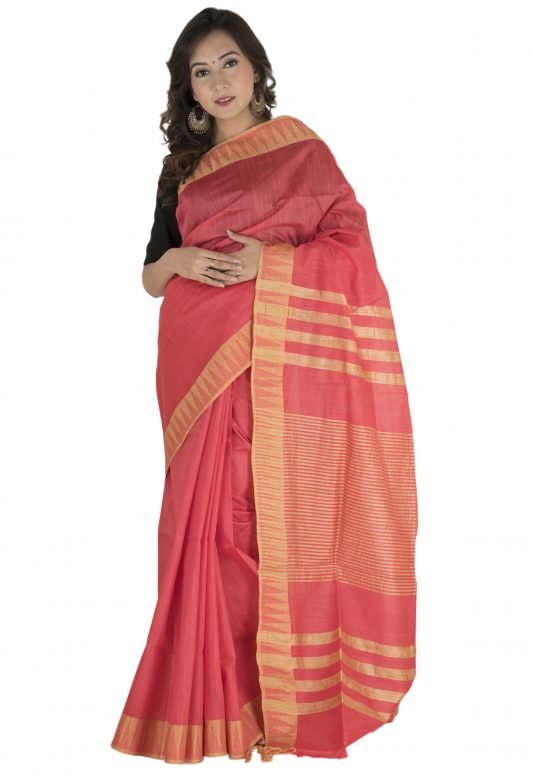 Dark Pink & Light Brown Katan Vidharba Silk Saree