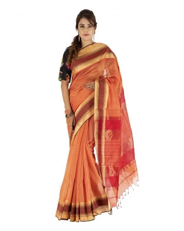 Cotton & Silk Maheshwari Chatayi Border Traditional Multicolor Plain Saree