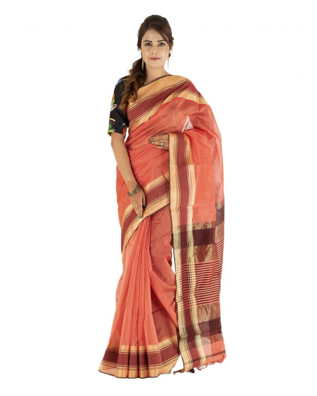 Cotton & Silk Maheshwari Chatayi Border Traditional Multicolor Plain Saree