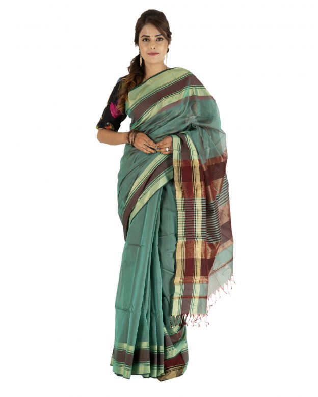 Cotton & Silk Maheshwari Chatayi Border Traditional Multicolor Plain Saree