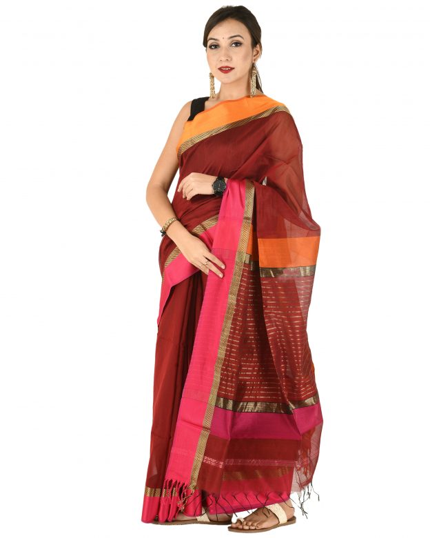 Maheshwari Cotton Multicolor Free Size Handmade Saree