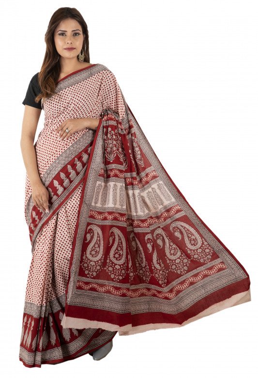 Cotton Bagh Print Saree (Madhya Pradesh)