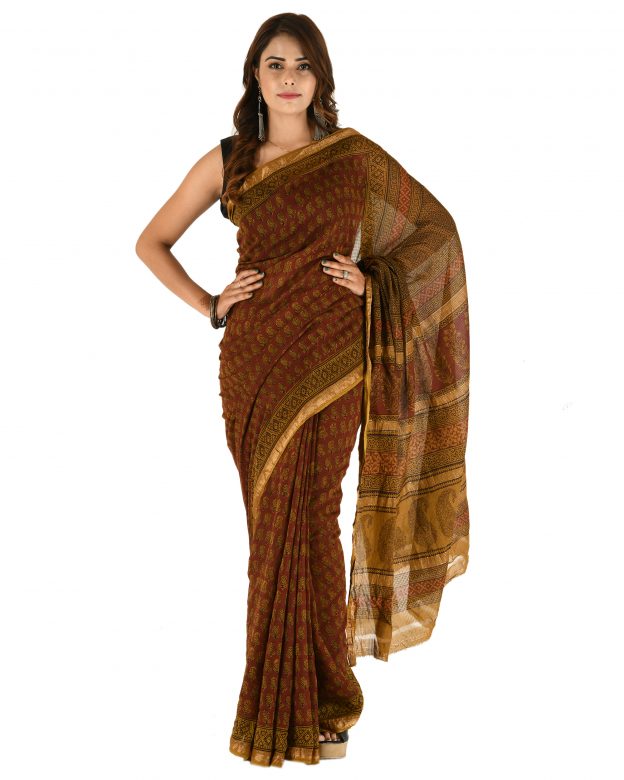 Traditional Cotton & Silk Maheshwari Border Multicolor Plain Saree
