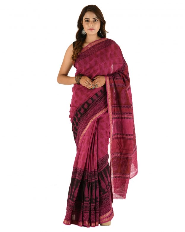 Traditional Cotton & Silk Maheshwari Border Multicolor Plain Saree