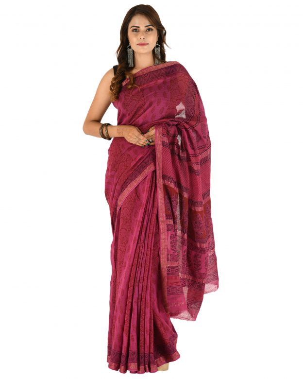 Traditional Cotton & Silk Maheshwari Border Multicolor Plain Saree