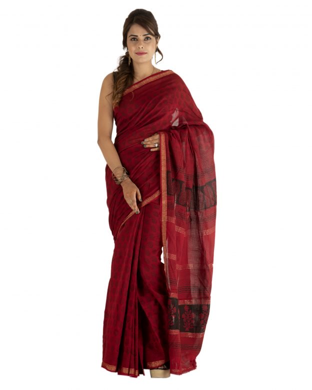 Cotton & Silk Plain Traditional Multicolor Maheshwari Border Saree