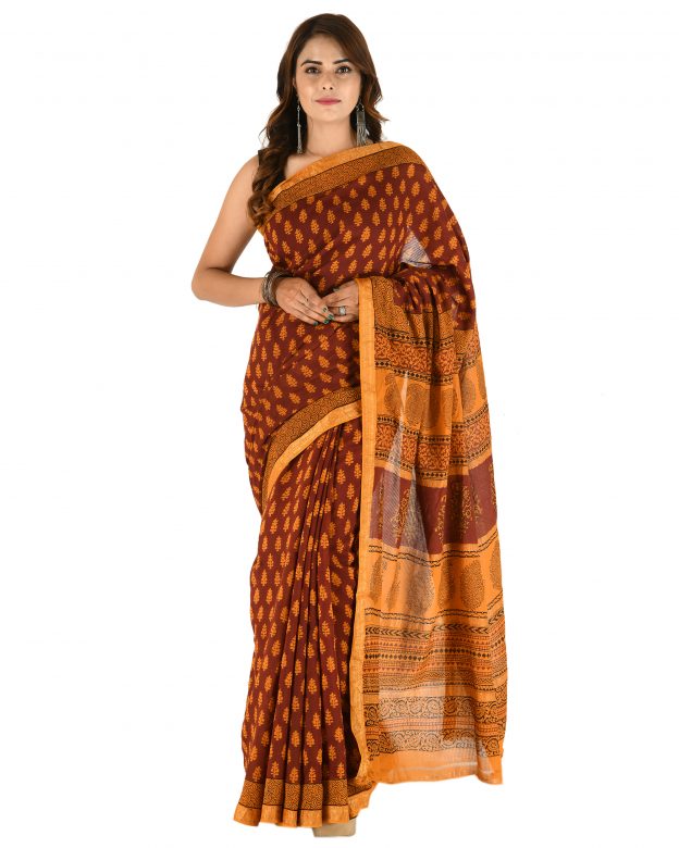 Traditional Cotton & Silk Maheshwari Border Multicolor Plain Saree