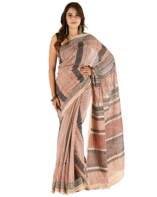 Traditional Cotton & Silk Maheshwari Border Multicolor Plain Saree