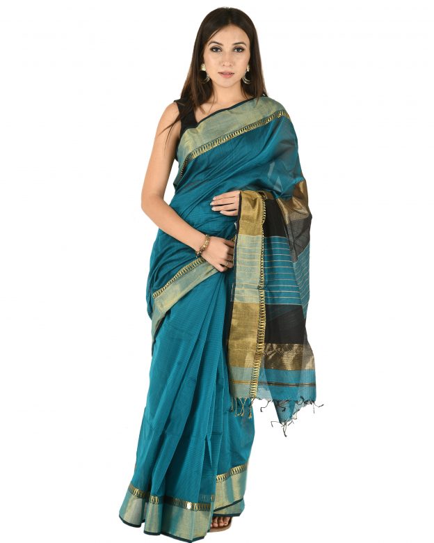 Maheshwari Cotton Multicolor Kar Guzari Patta Saree