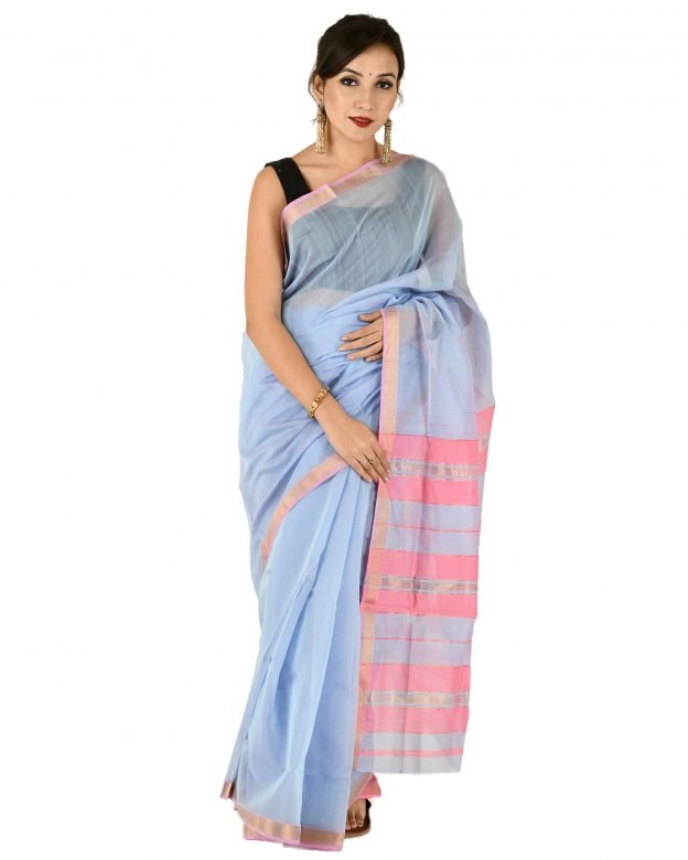 Handmade Multicolor Rasta Border Free Size Cotton Saree