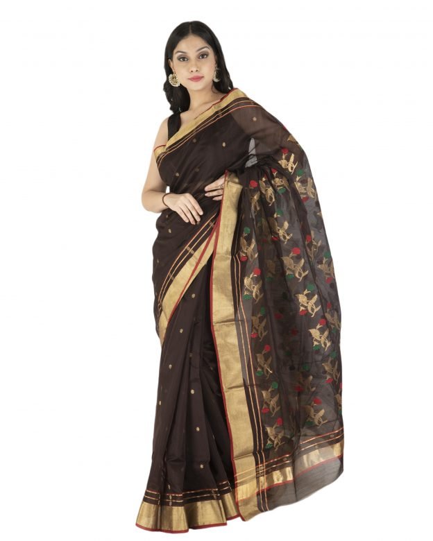 Jangla Chanderi Zari Brown & Chocolate Silk Saree