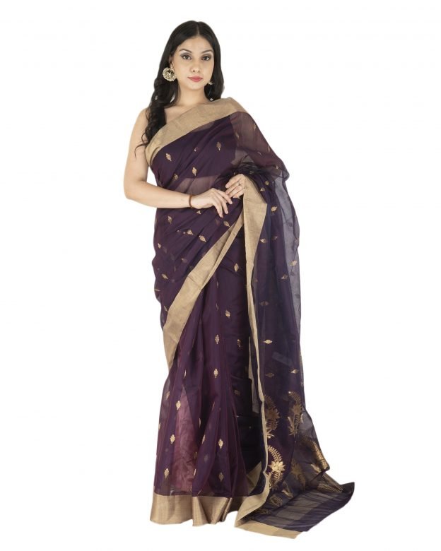 Jangla Chanderi Zari Light Purple & Light Brown Silk Saree