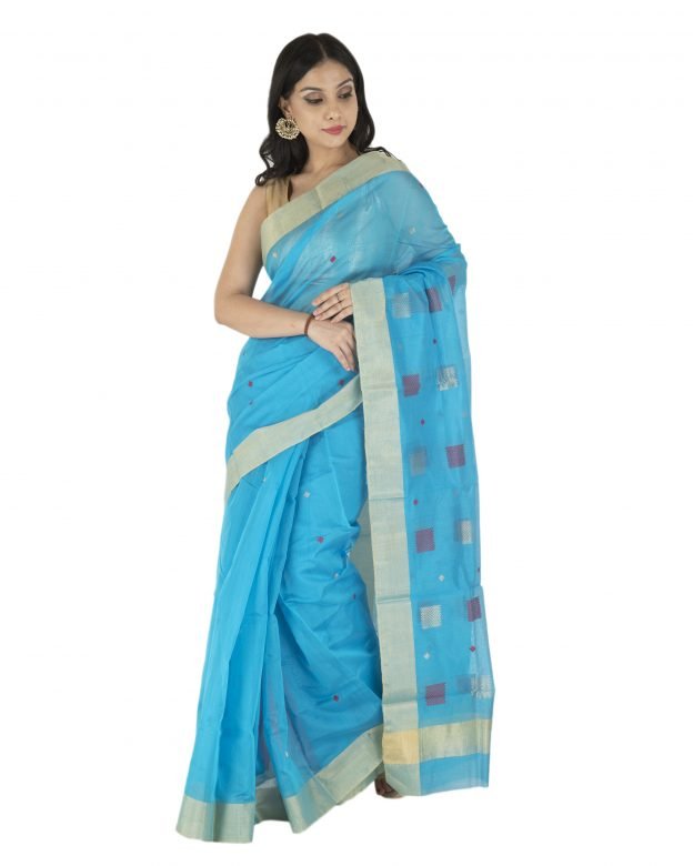 Shoulder Pallu Chanderi Zari Blue & Purple Silk Saree