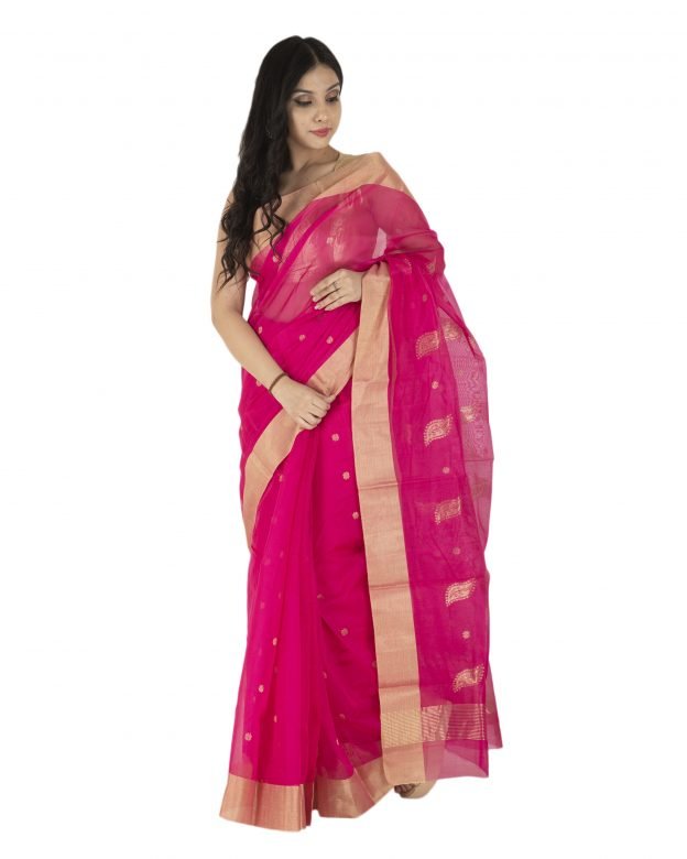 Shoulder Pallu Chanderi Zari Pink & Light Brown Silk Saree