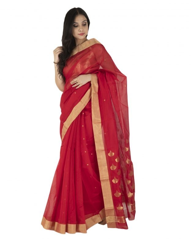 Kareena Chanderi Zari Red & Light Brown Silk Saree
