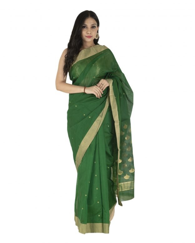 Kareena Chanderi Zari Green & Light Brown Silk Saree