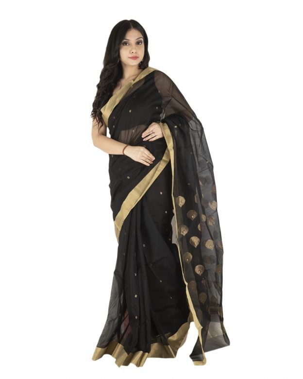 Kareena Chanderi Zari Black & Light Brown Silk Saree