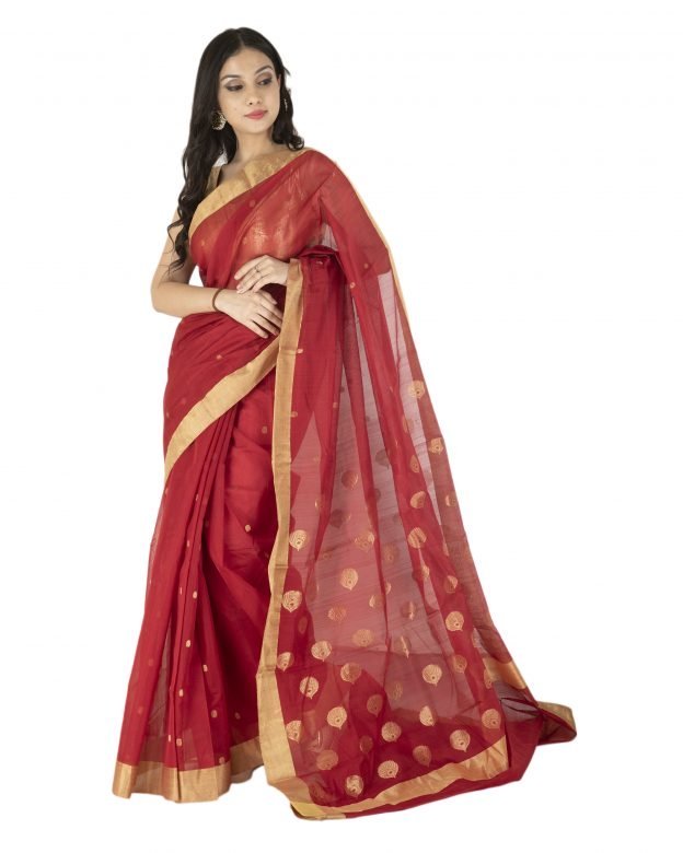 Kareena Chanderi Zari Maroon & Light Brown Silk Saree
