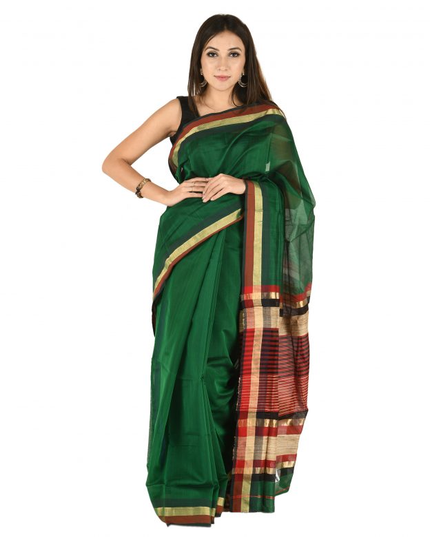 Maheshwari Multicolor Cottton Teen Tila Saree