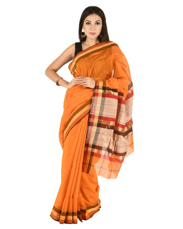 Maheshwari Multicolor Cotton Teen Tila Saree