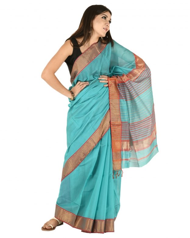 Handcrafted Multicolor Maheshwari Cotton Free Size Saree