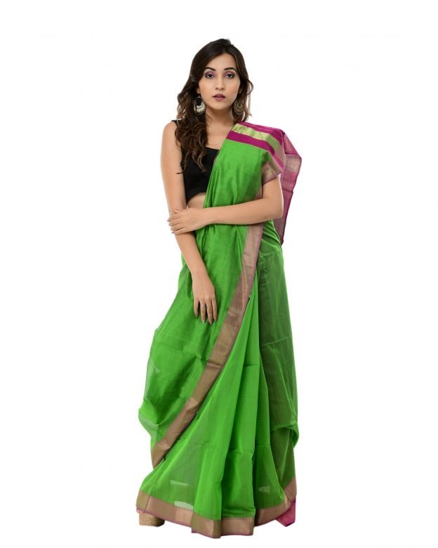 Maheshwari Buti Border Green & Purple Silk Saree
