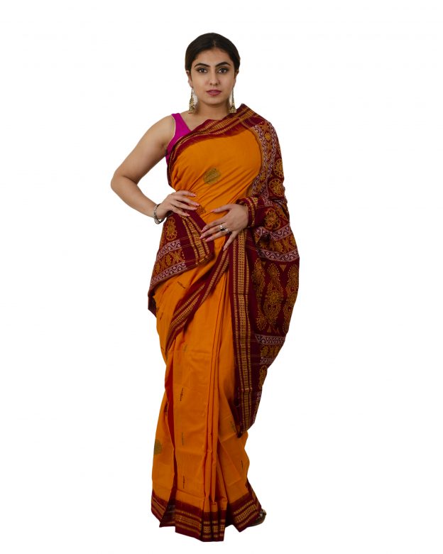 Pure Cotton Zari Orange Tribal Traditional Party Wear Saree