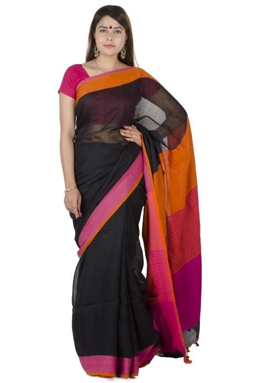 Multi-Coloured Linen Saree