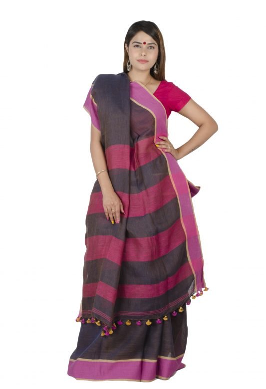 Multi-Coloured Linen Saree