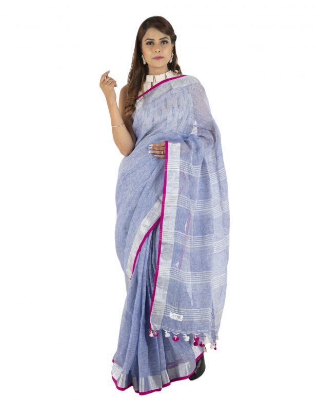 Handwoven Purple Zari Linen Saree