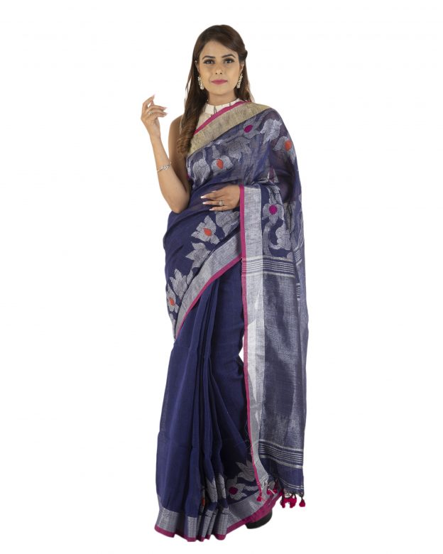 Purple Zari Linen Saree