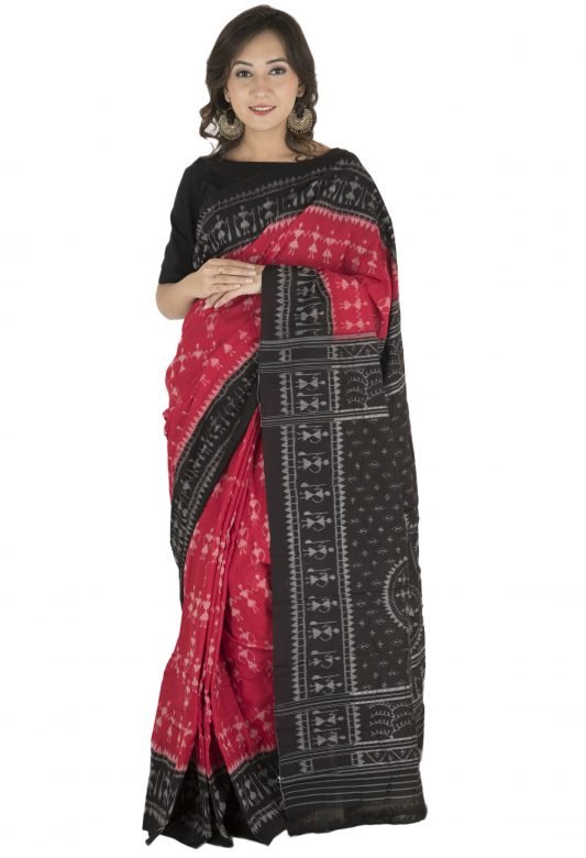 Black & Dark Pink Saura Cotton Saree
