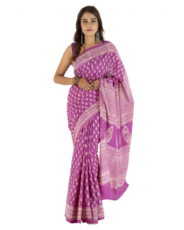 Tribes India Handmade Traditional Multicolor Plain Cotton Saree