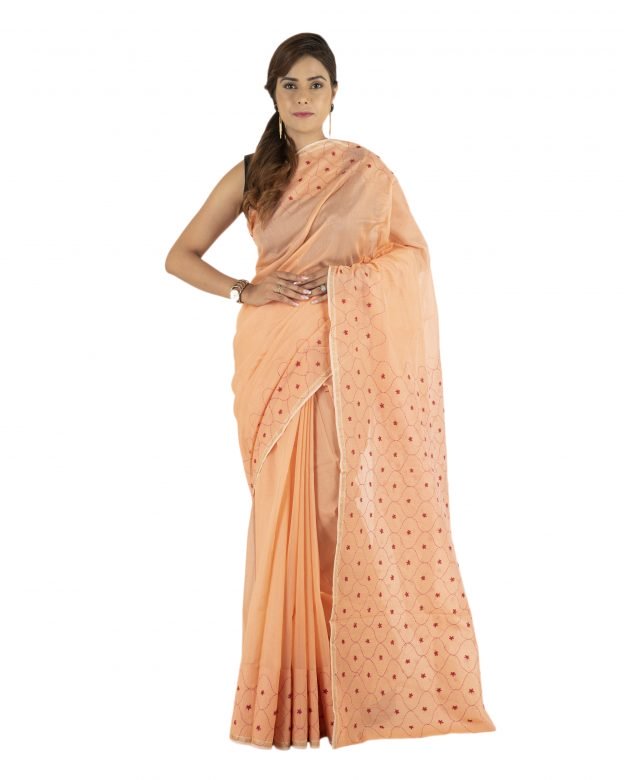 Pink Tassar Silk Embroidery Saree