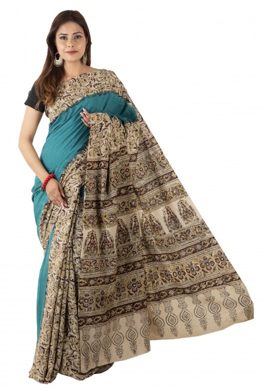 Cotton Kalamkari Patti Pallu Saree (Telangana)