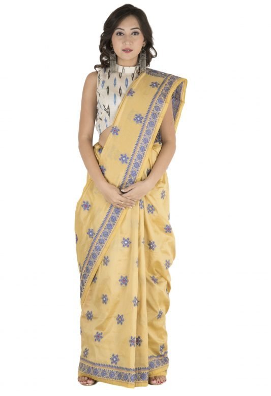 Blue & Light Brown Mixed Silk Saree