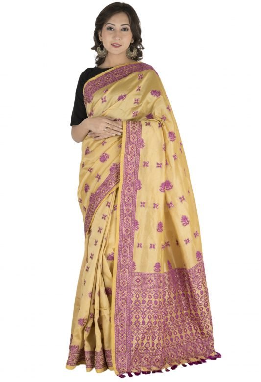 Yellow & Pink Mixed Silk Saree