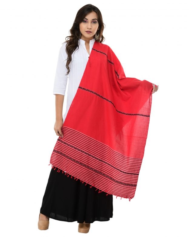 Women Handmade Red Eri Cotton Stole