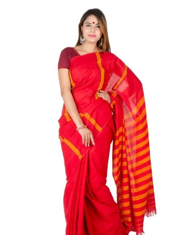 Tribes India Red Cotton Saree